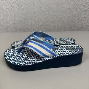 Tory Burch Sandals Women 7.5-8* Blue Gemini Link Wedge Platform Flip Flops Beach